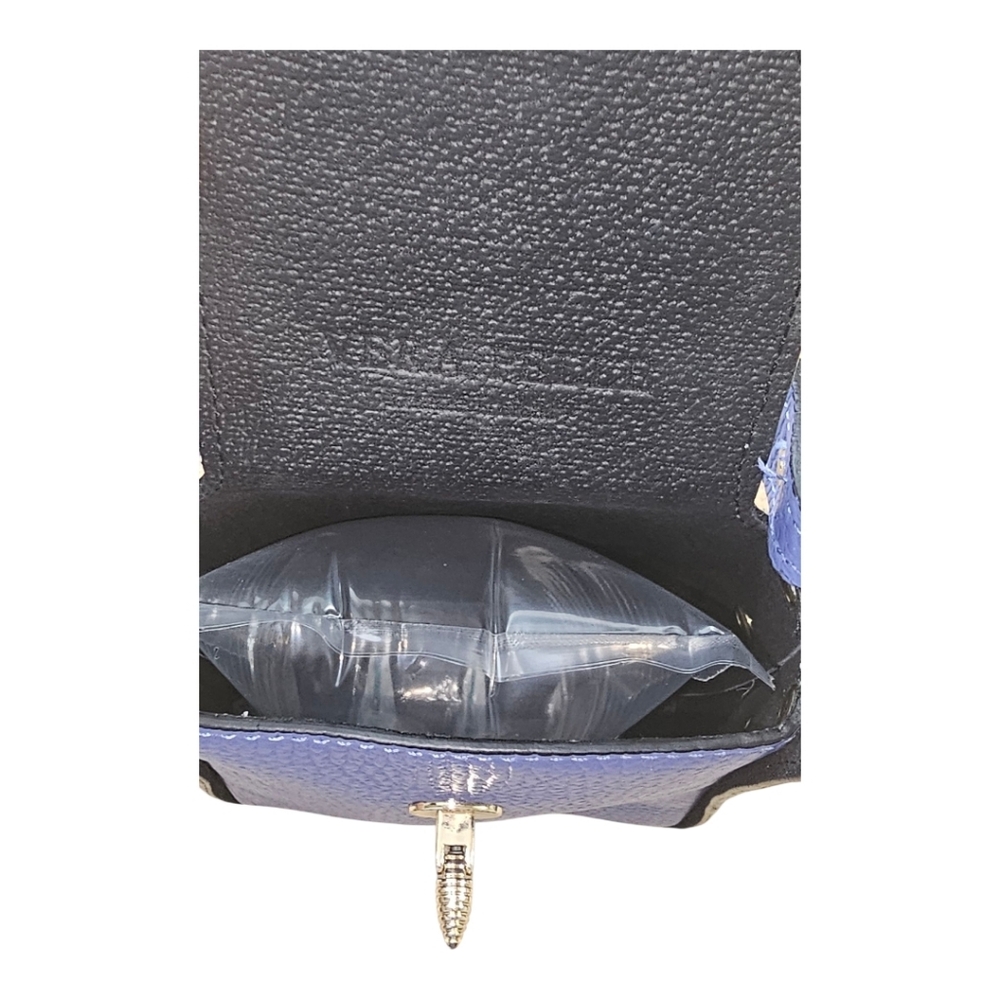 VERA PELLE Cassette Blue Mini Satchel/Crossbody with Gold Bee Accent & Chain - Picture 11 of 12
